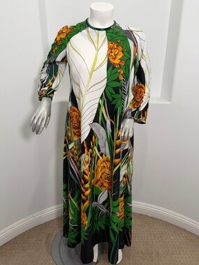 Vintage Style By Tyrone 60s Maxi Dress Vibrant Tropical Print Hostess Mod Boho